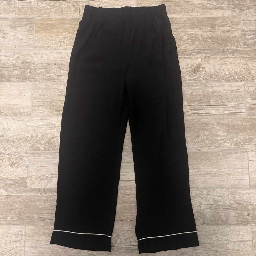 Zara Long Black W/white Accent Pants Size Large With Elastic‎ Band